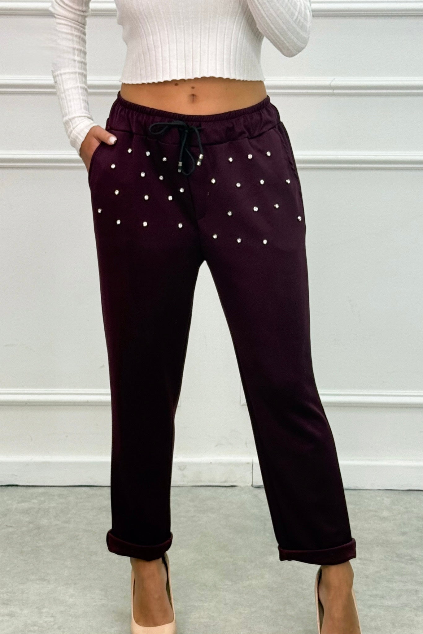 Pantaloni felpa strass