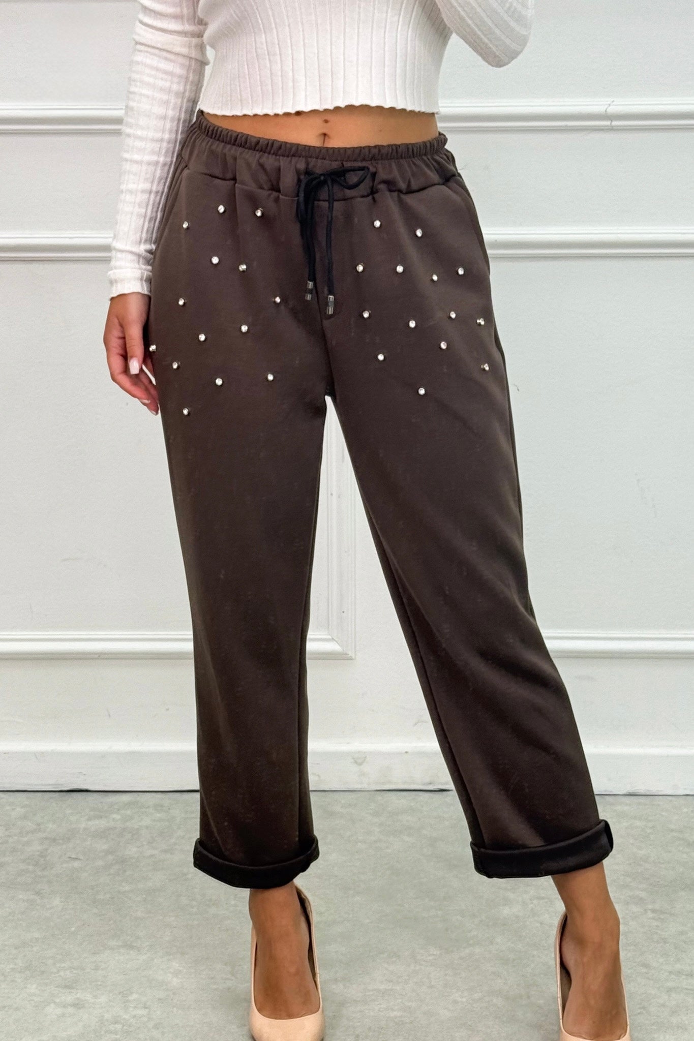 Pantaloni felpa strass