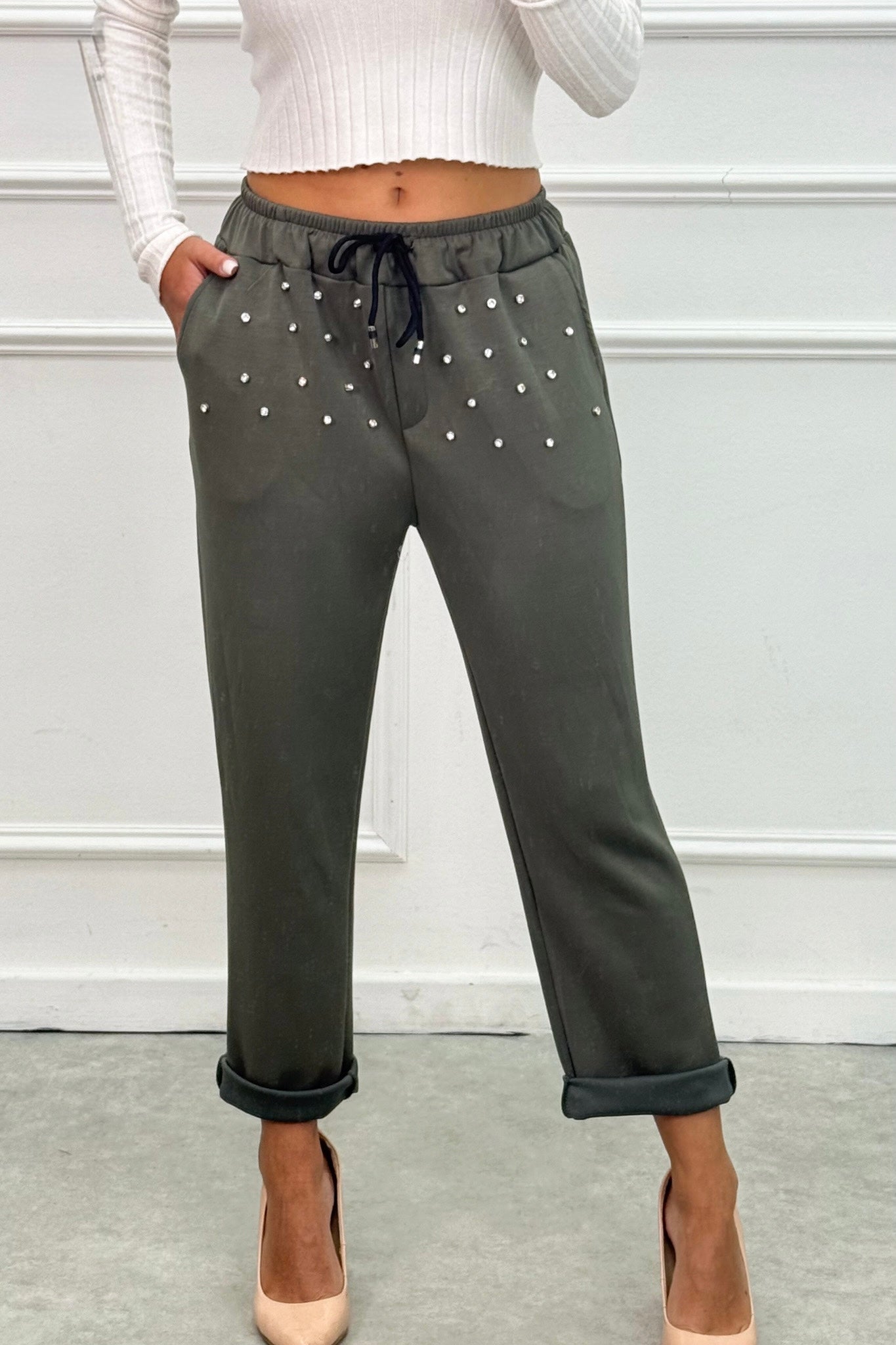 Pantaloni felpa strass