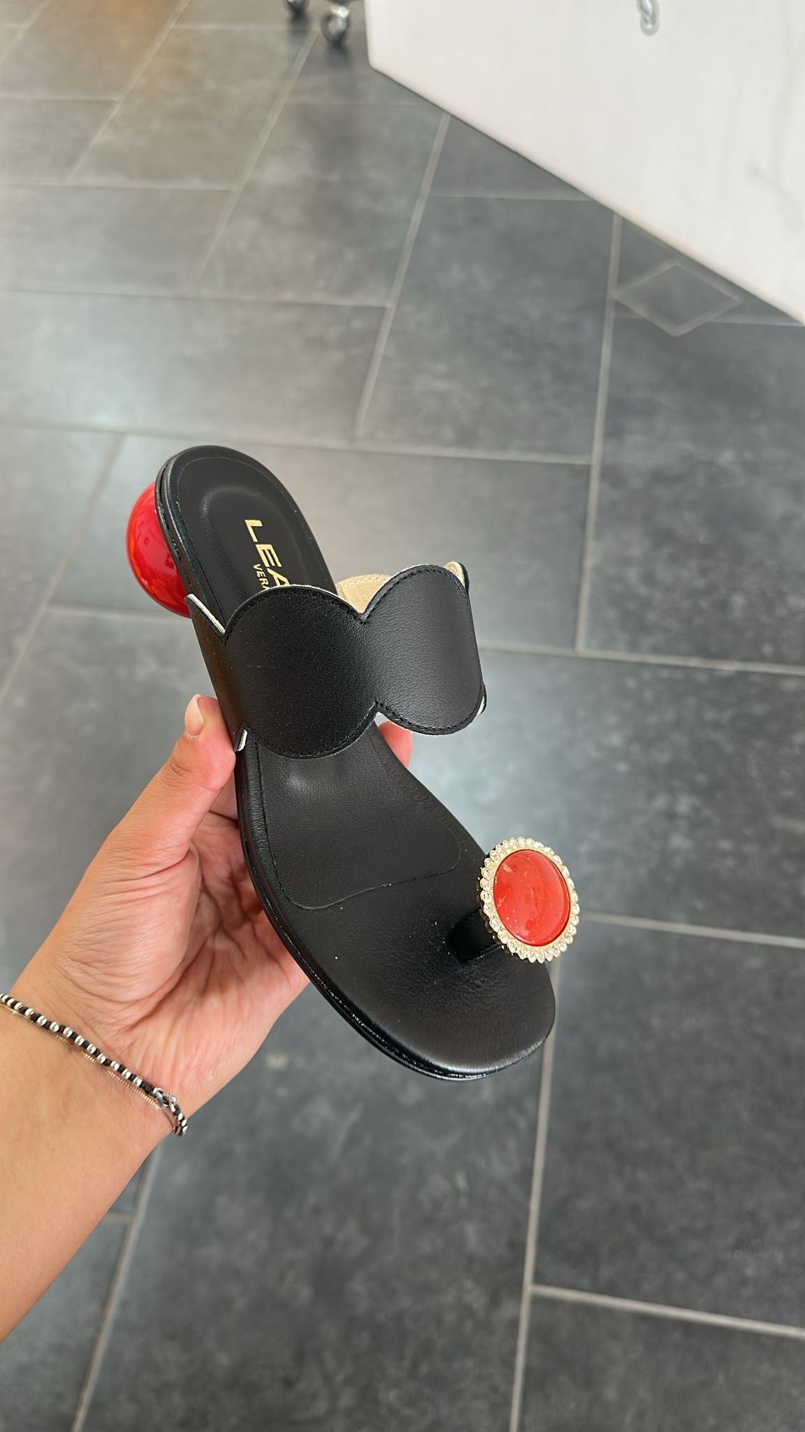 Sandalo pelle tacco Rosso