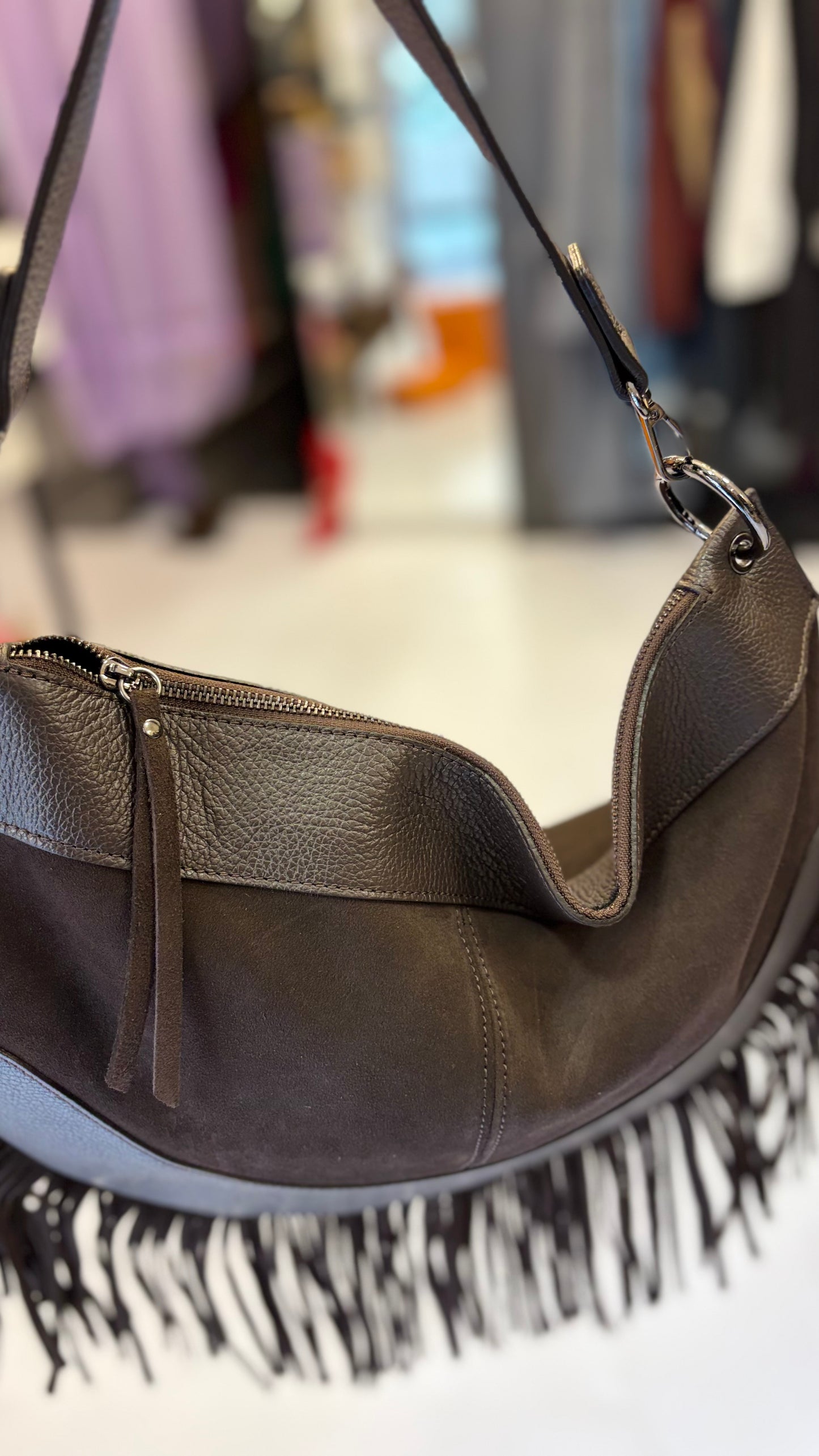 Borsa Frange mezza luna moro