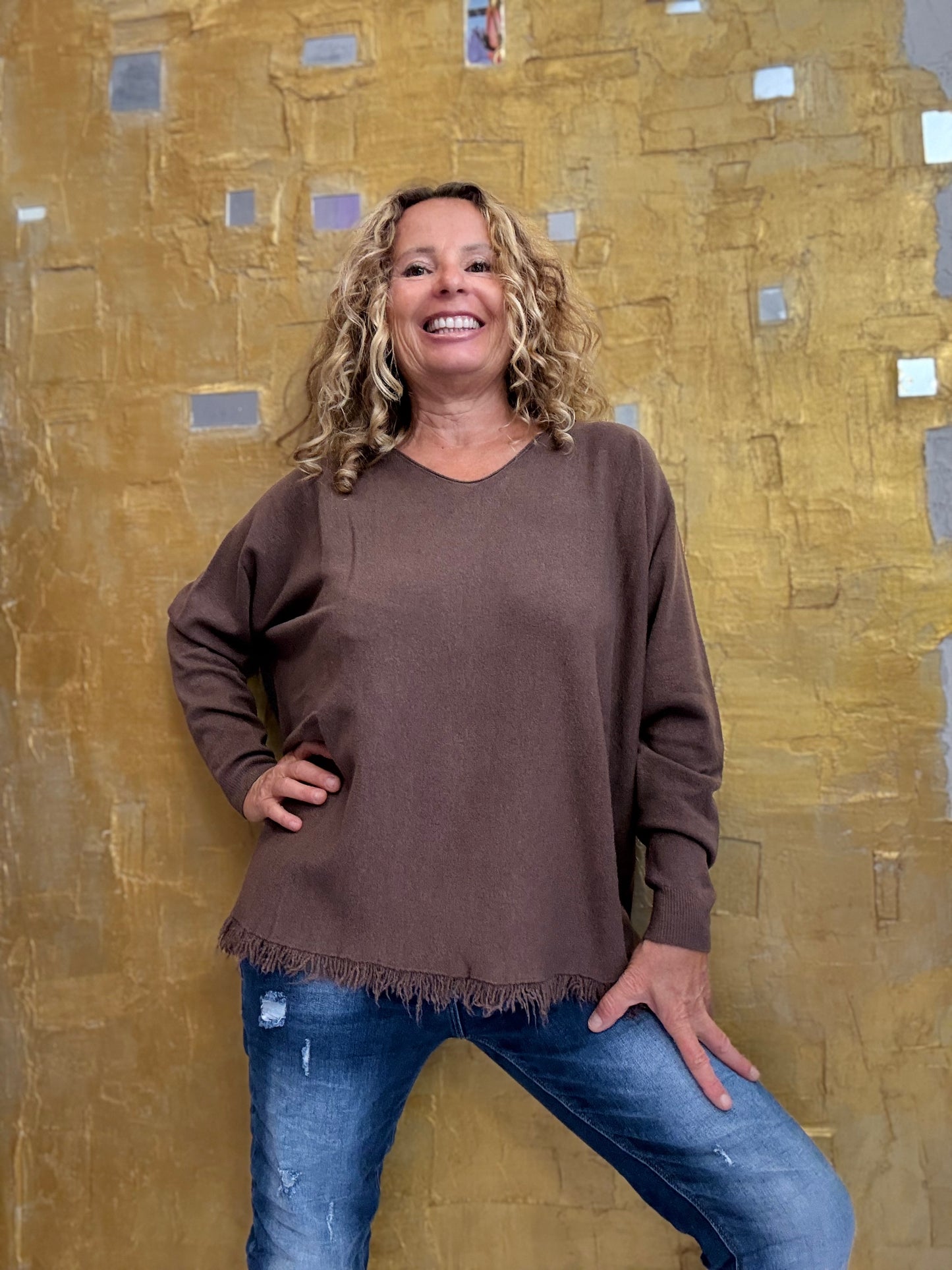 Maglione frange, scollo V