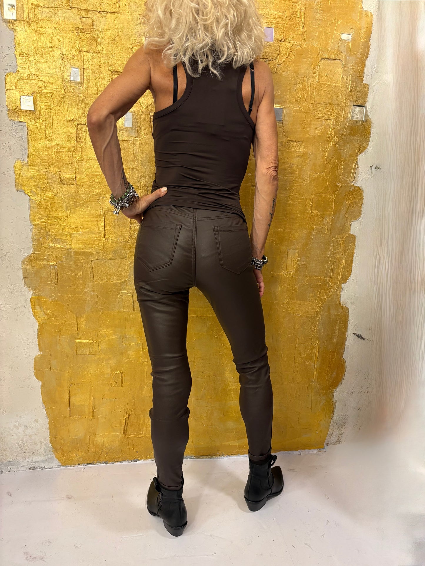 Pantalone taglio jeans ecopelle Susy mix