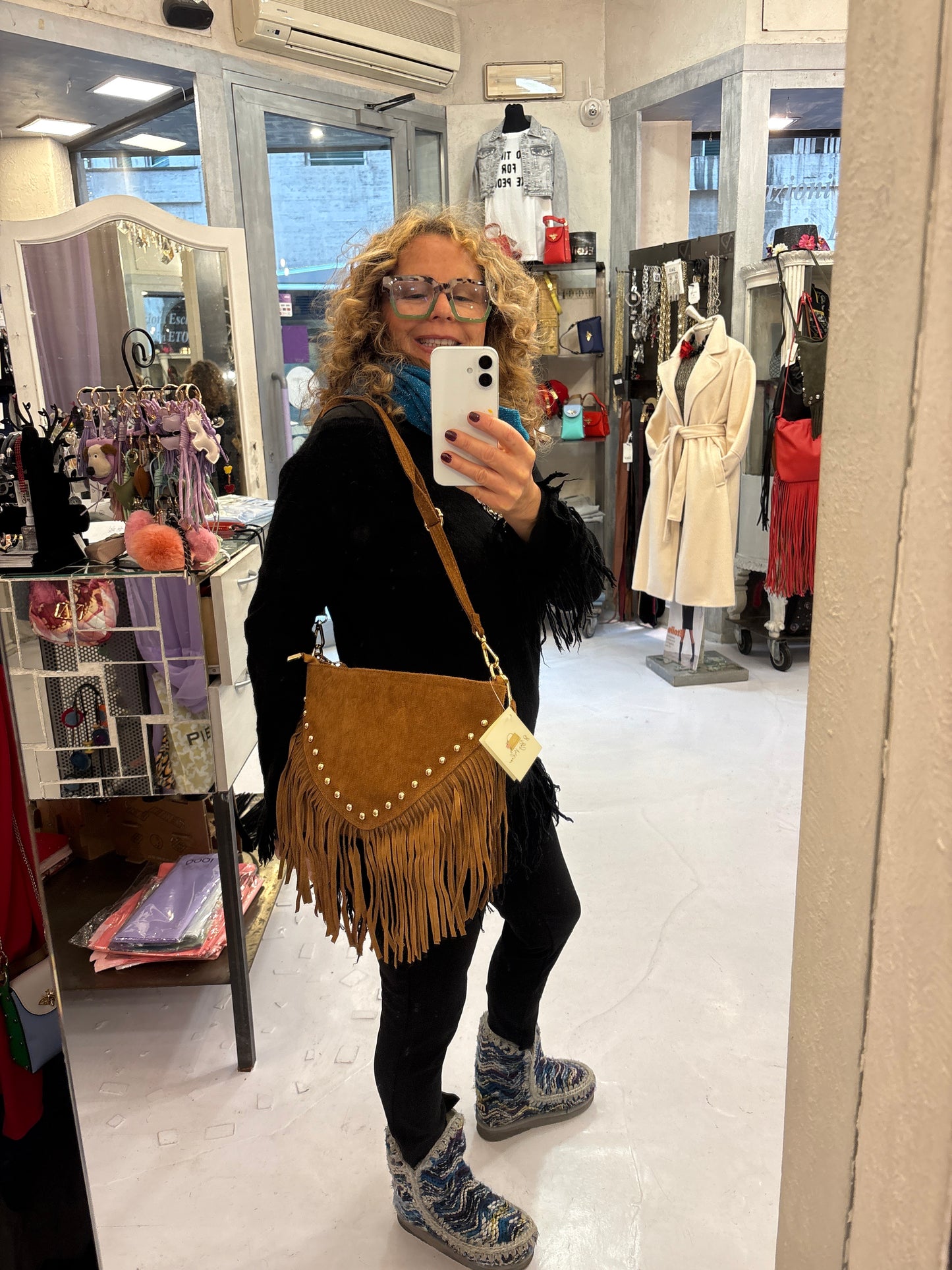Borsa Frange in camoscio Lea Gu