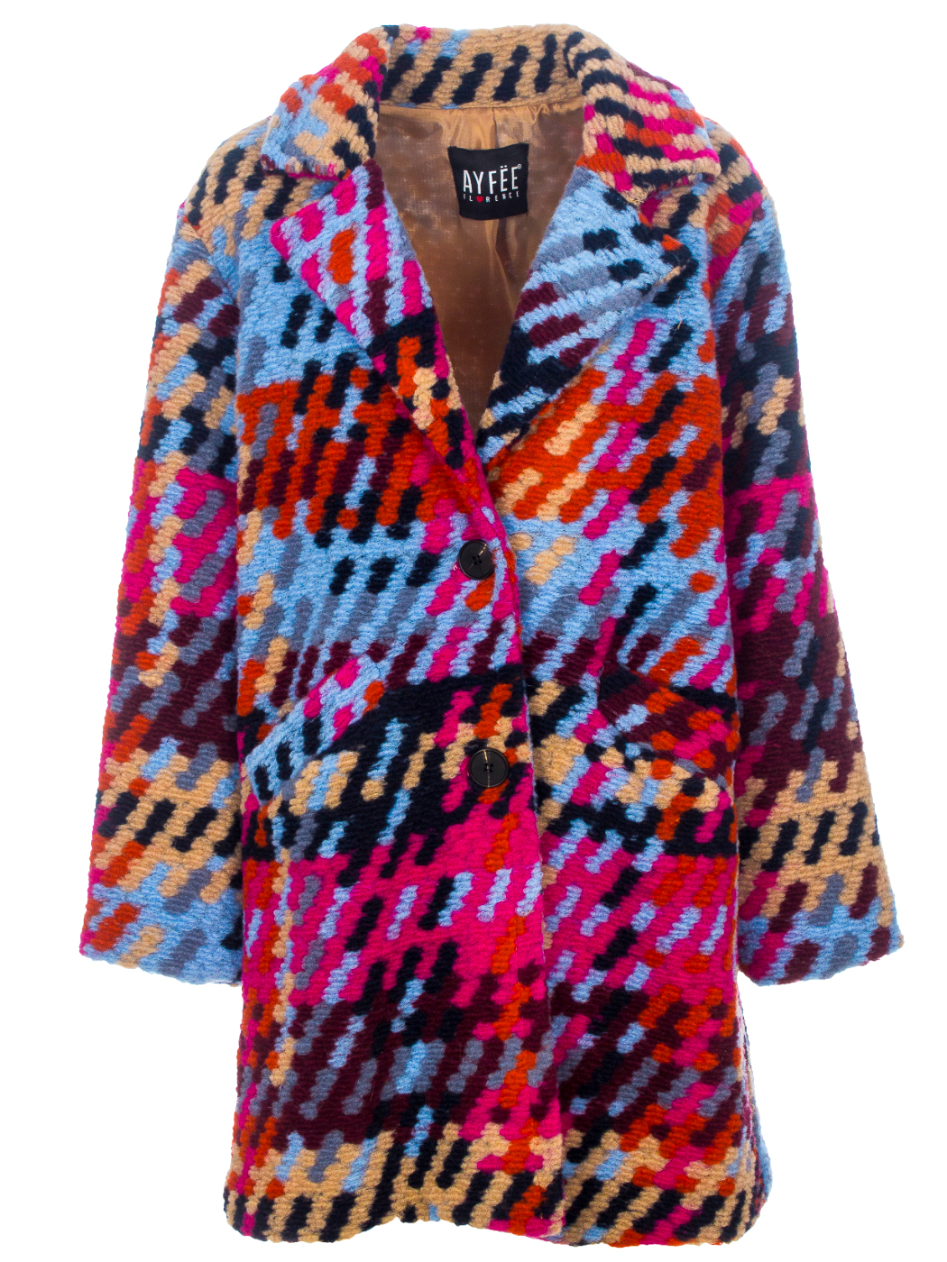 Cappotto midi jacquard Multicolor pied de poule 100% pura lana
