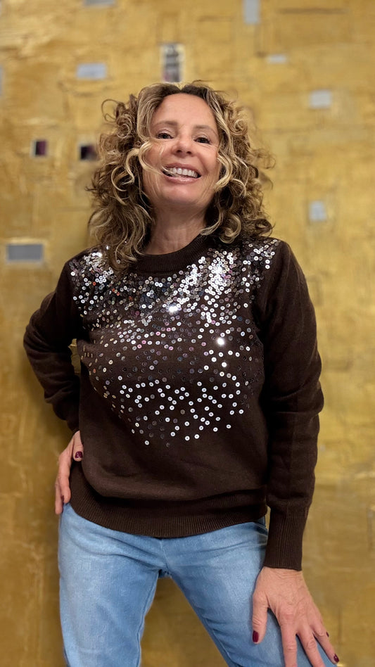 Maglione Pailettes marrone