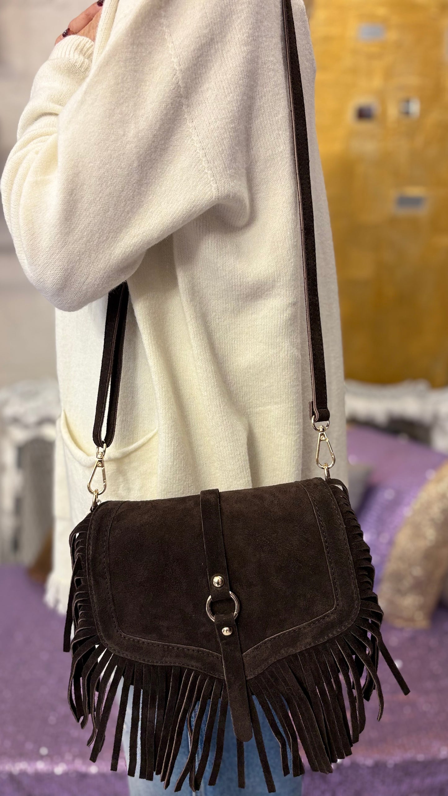 Borsa Frange in camoscio Lea Gu