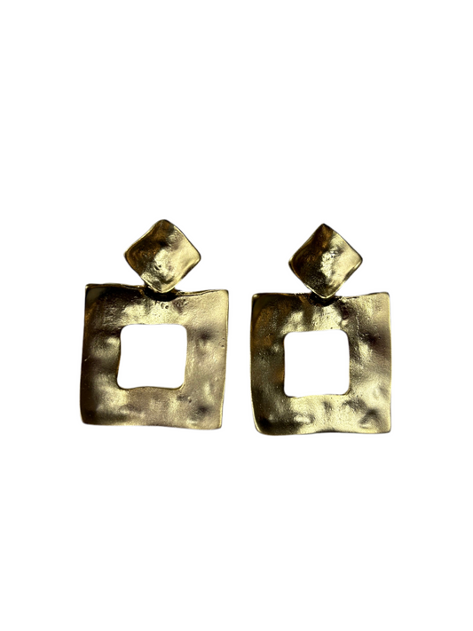 Orecchini quadrato pendente, oro satinato