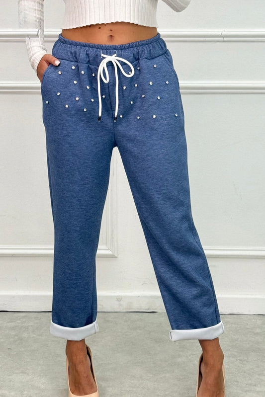 Pantaloni felpa strass