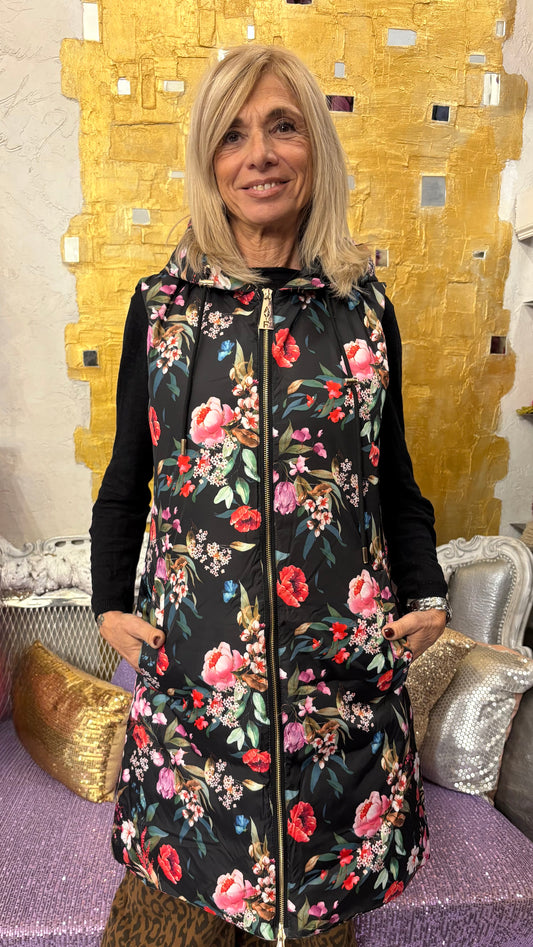 Gilè piumino con cappuccio lungo fantasia Ayfee