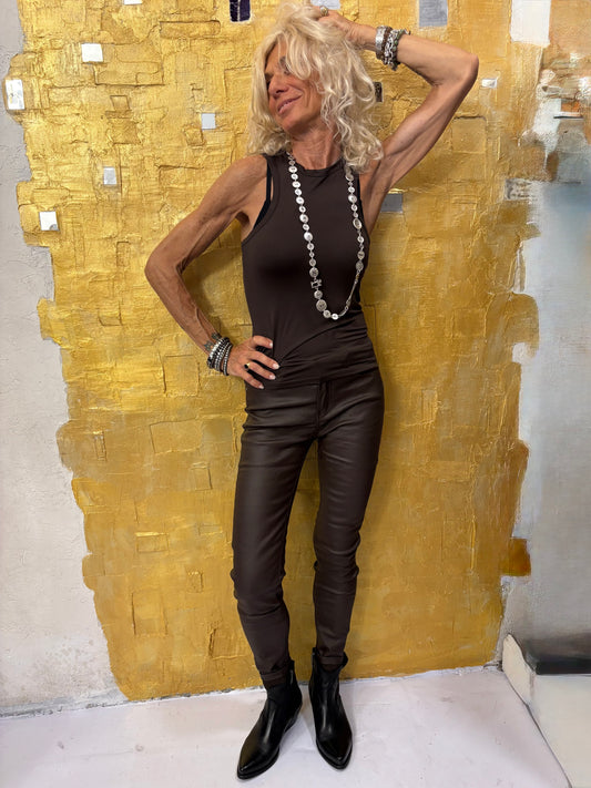 Pantalone taglio jeans ecopelle Susy mix