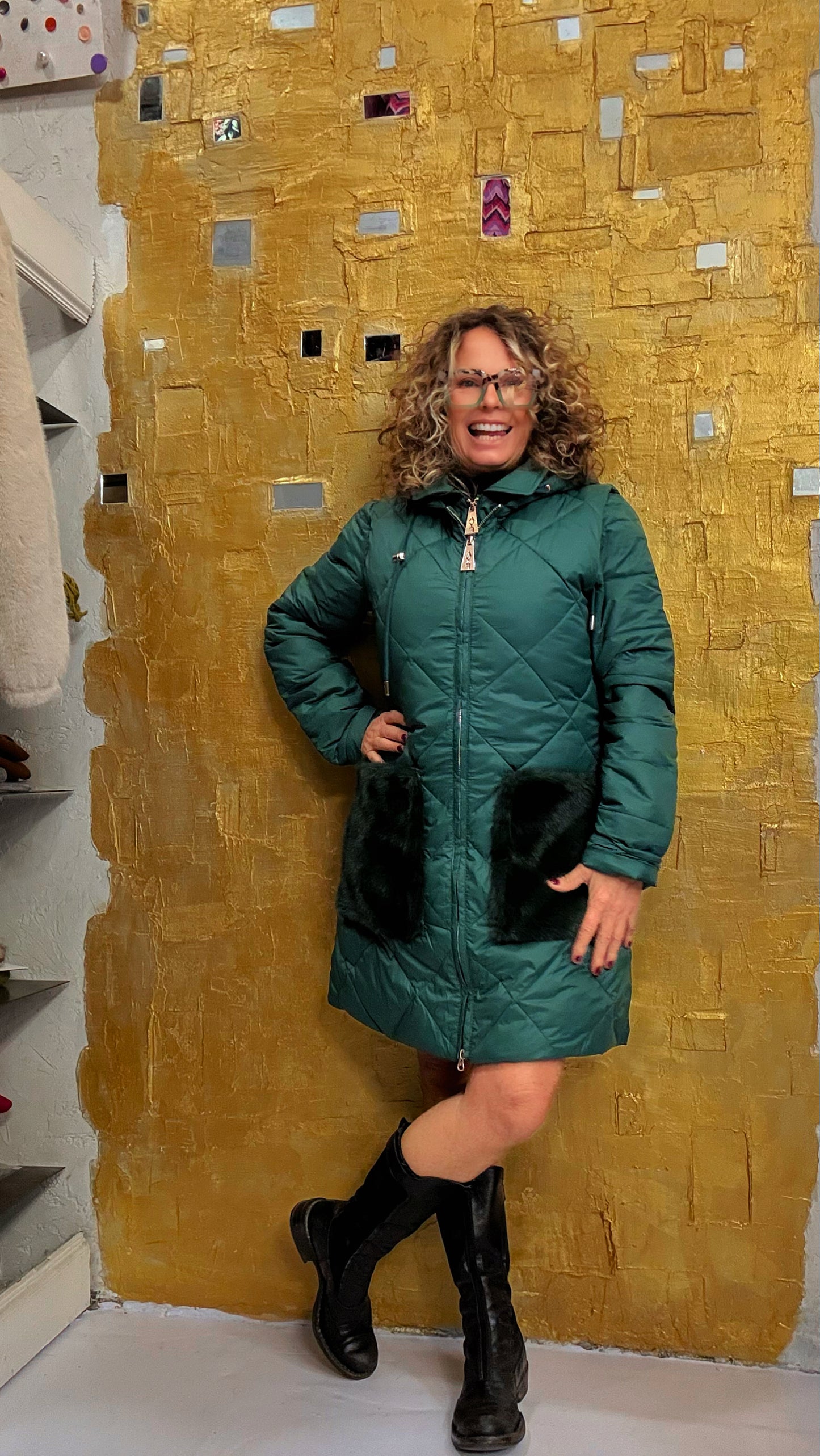 Gilè piumino con cappuccio lungo tasche ecopelliccia Ayfee