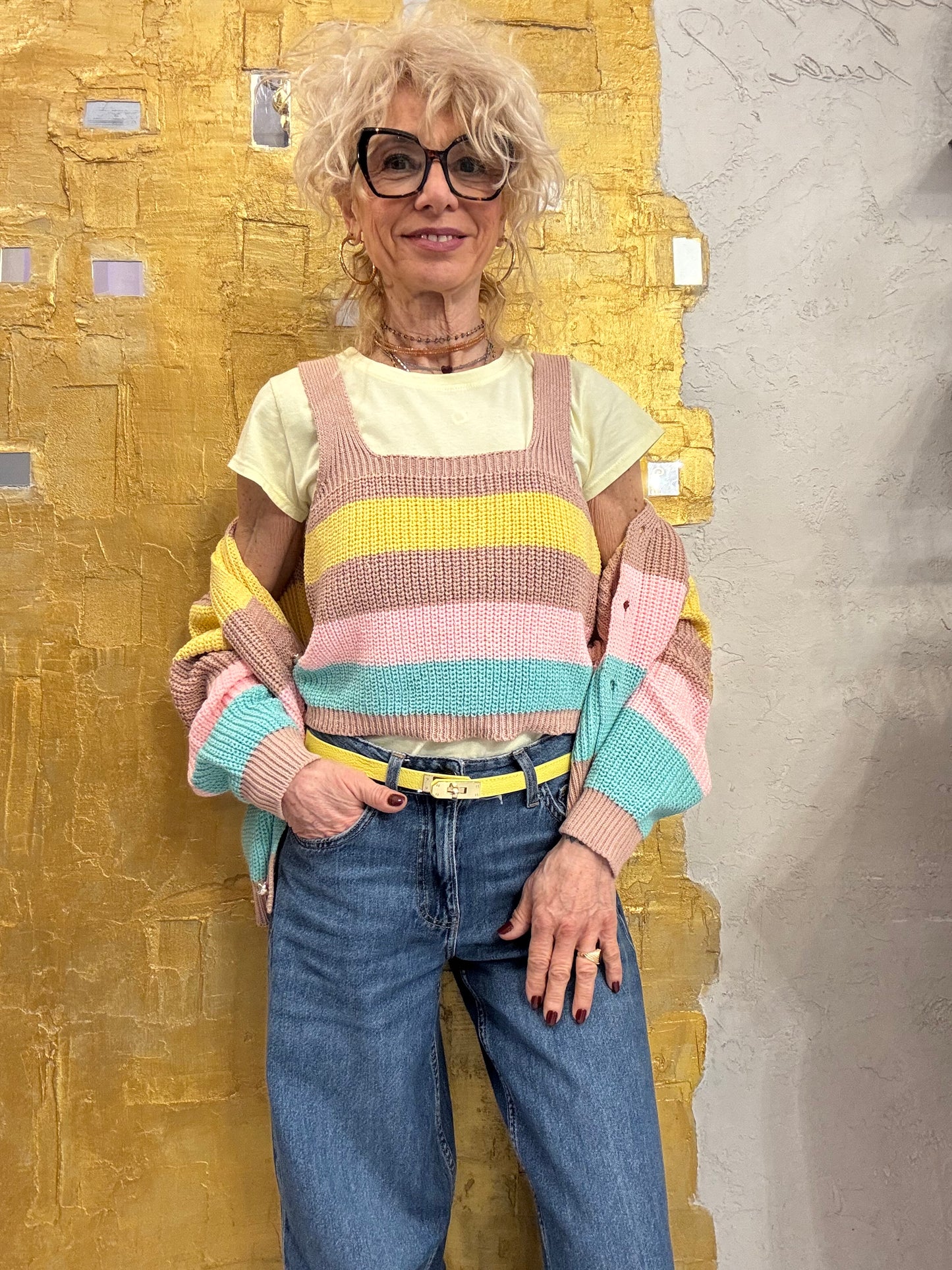 Cardigan multicolore +top