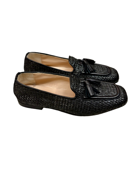 Mocassino rafia e pelle nero