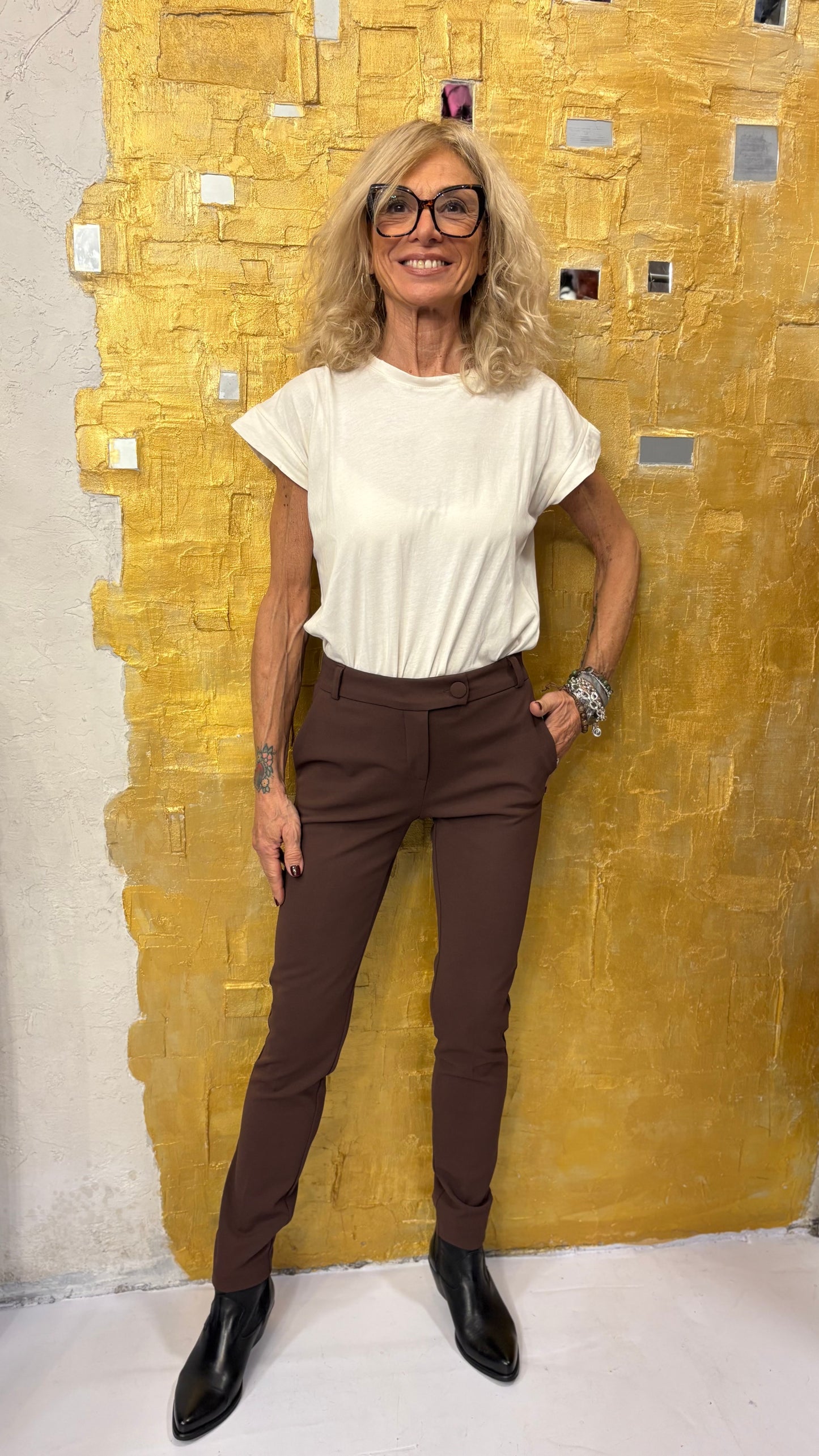 Tailleur crepe doppio petto con Pantalone, sigaretta Rinascimento