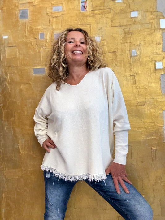 Maglione frange, scollo V
