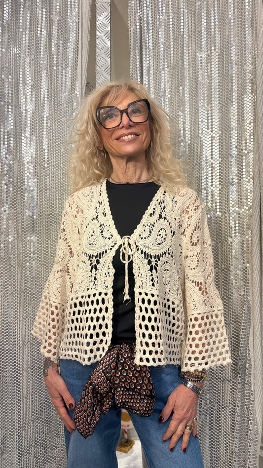 Cardigan Crocet lacci beige