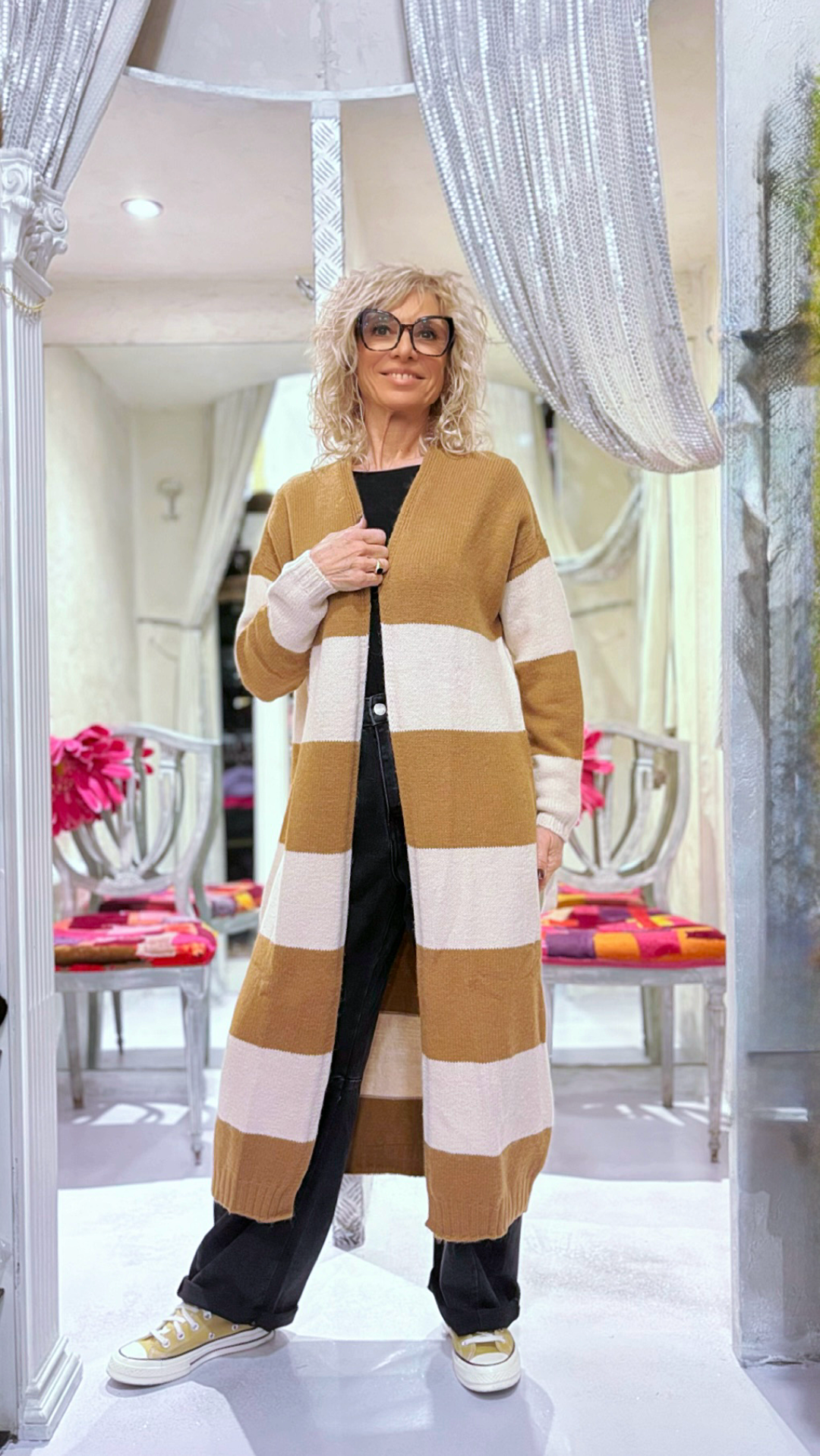 Cardigan lungo righe