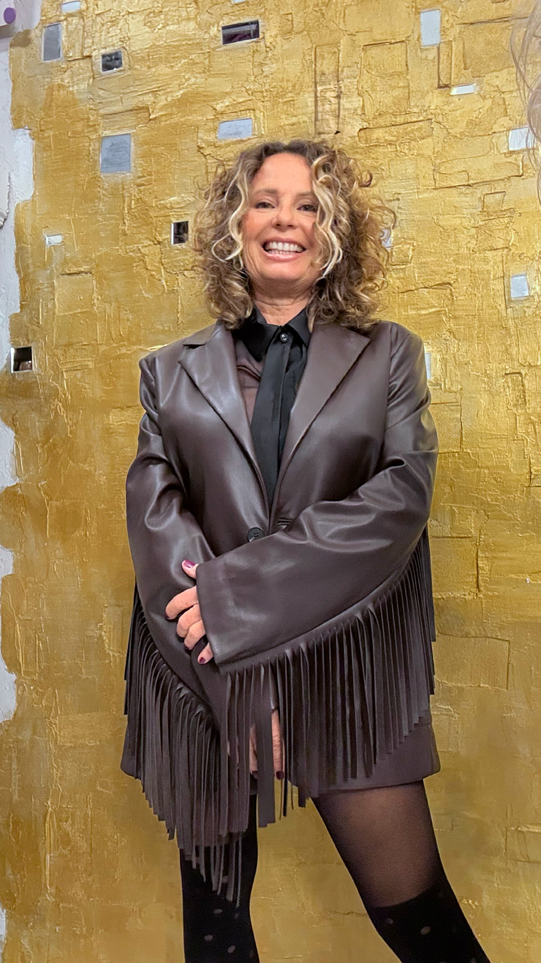 Giacca eco pelle frange