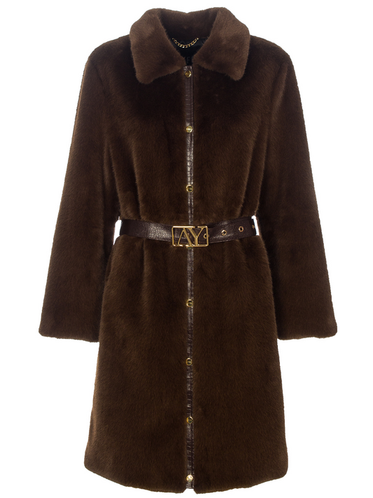 Cappotto eco pelliccia fake fur dettagli in eco pelle stampa cocco